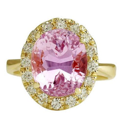 Gelbgold 14K Oval Pink Kunzit Edelstein Ring 16 Karat Schmuck