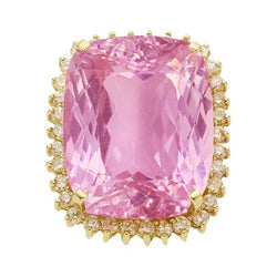 Gelbgold 14K Rosa Kunzit 44,35 Ct Diamant Edelstein Ring Schmuck