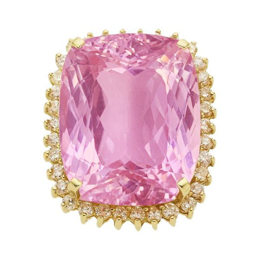Gelbgold 14K Rosa Kunzit 44,35 Ct Diamant Edelstein Ring Schmuck - harrychadent.ch