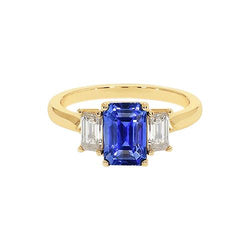 Gelbgold 3 Steine Blauer Saphir & Diamant Ring 9 Karat