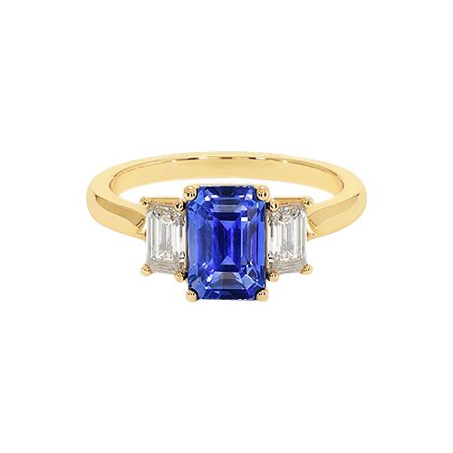 Gelbgold 3 Steine Blauer Saphir & Diamant Ring 9 Karat - harrychadent.ch