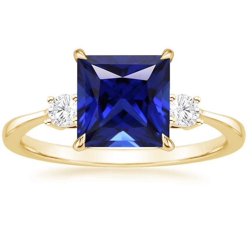 Gelbgold 3 Steine Ring Prinzessin Blauer Saphir & Diamanten 5,25 Karat - harrychadent.ch