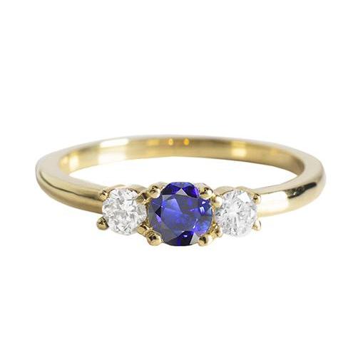 Gelbgold 3 Steine Ring runder blauer Saphir & Diamanten 1,50 Karat - harrychadent.ch