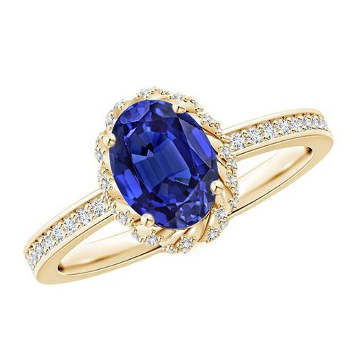 Gelbgold Diamant Halo Ring Oval Cut Ceylon Saphir Neu 5,50 Karat - harrychadent.ch