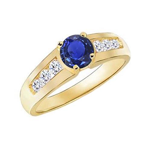 Gelbgold-Diamant-Jubiläumsring Tiefblauer Saphir 1,75 Karat - harrychadent.ch