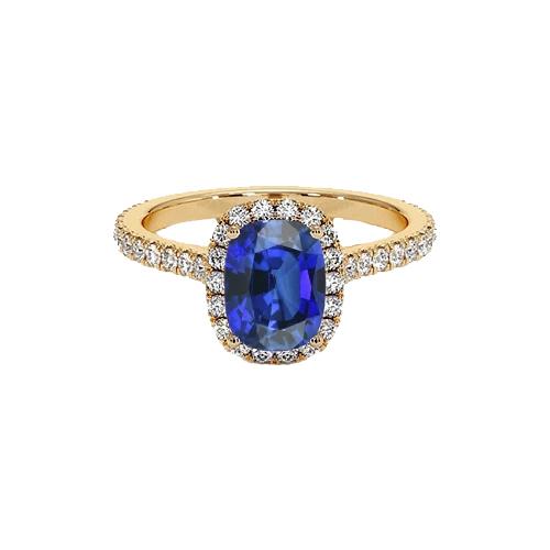 Gelbgold Ovaler Saphir Halo Diamantring 11,25 Karat 14K - harrychadent.ch