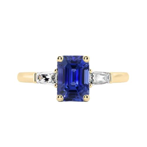 Gelbgold-Ring mit drei Steinen Smaragdblauer Saphir 2.50 Karat - harrychadent.ch