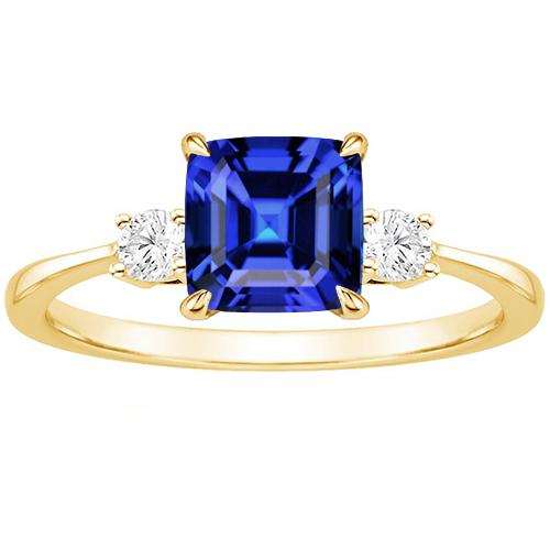 Gelbgold runder Diamant & Kissen blauer Saphir Ring 2,75 Karat Neu - harrychadent.ch