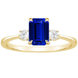 Gelbgold Smaragd 3 Steine Ring Blauer Saphir & Diamant 3,50 Karat