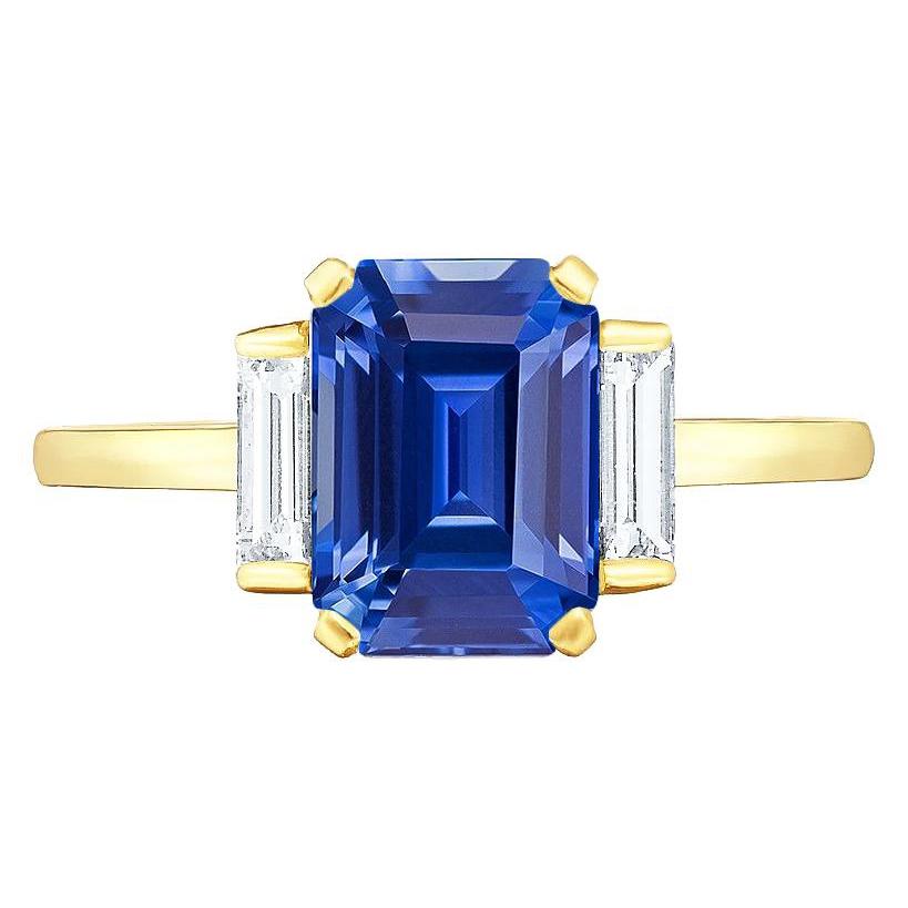 Gelbgold Smaragd Edelstein Ring Baguette Diamanten 5 Karat 3 Stein - harrychadent.ch
