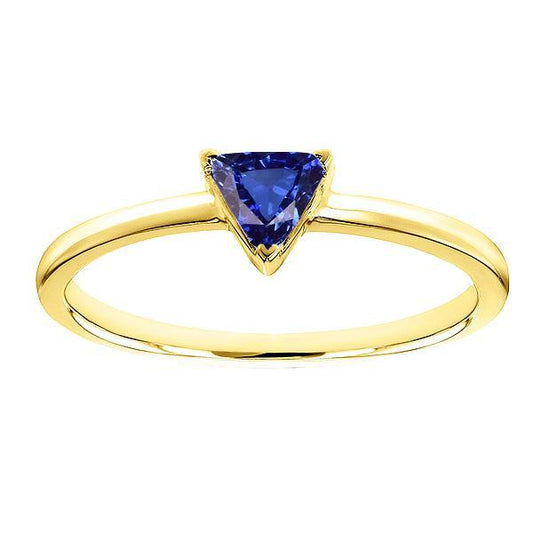 Gelbgold Solitaire Trillion natürlicher blauer Saphirring 1 Karat - harrychadent.ch