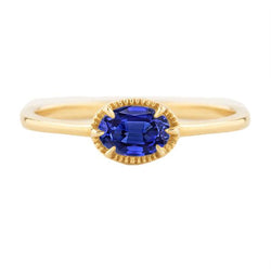 Gelbgold Solitärring Krappenset Blauer Saphir 1,50 Karat