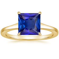 Gelbgold Solitärring Prinzessin Blauer Saphir Edelstein 5 Karat