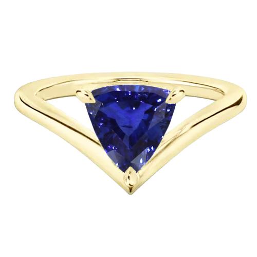 Gelbgold Solitärring Trillion Saphir 1,50 Karat Krappenset - harrychadent.ch