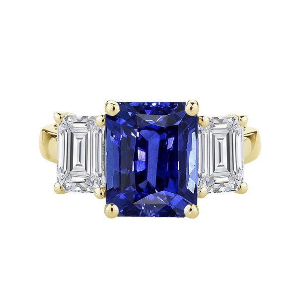 Gold 3 Steine Blauer Saphir Radiant & Smaragd Diamant Ring 3,50 Karat - harrychadent.ch