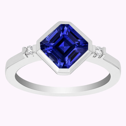 Gold 3 Steine Diamant Asscher Saphir Ring 2,75 Karat Lünette & Riegel Set - harrychadent.ch