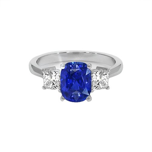 Gold 3 Steine Ringkissen Blauer Saphir & Prinzessin Diamant 6.50 Karat - harrychadent.ch