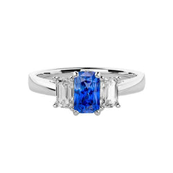 Gold 3 Steine Smaragd Diamant Saphir Ring 1,50 Karat Konischer Schaft