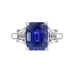 Gold 3 Steine Smaragd Ring Blauer Saphir & Trapezoid Diamanten 4 Karat