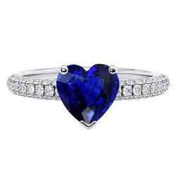 Gold Blauer Saphir Edelstein Ring 4 Karat Mehrreihig Pave Set Diamanten