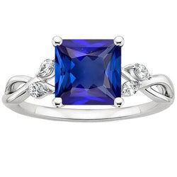 Gold Damen Jubiläumsring Prinzessin Blauer Saphir & Diamanten 4 Karat