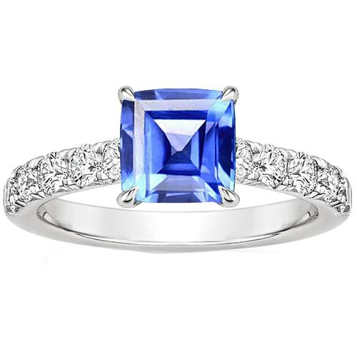 Gold Damen Verlobungsring Krappenset Asscher Blauer Saphir 2.75 Karat - harrychadent.ch