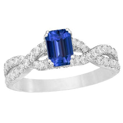 Gold Diamant Ehering Smaragdschliff blauer Saphir Edelstein 3 Karat