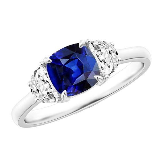 Gold Diamant Halbmond & Kissen Ceylon Saphir 3 Steine Ring 3 Karat - harrychadent.ch