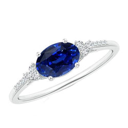 Gold Diamant & Ovaler Saphir Edelstein Ring 4 Karat Damenschmuck