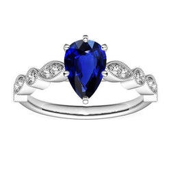 Gold Diamant Ring Birne Antik-Stil Srilankan Saphir 2,50 Karat