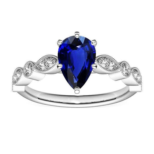Gold Diamant Ring Birne Antik-Stil Srilankan Saphir 2,50 Karat - harrychadent.ch