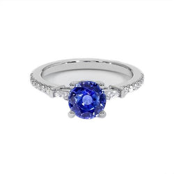Gold Diamant-Verlobungsring Blauer Saphir mit Baguettes 3 Karat