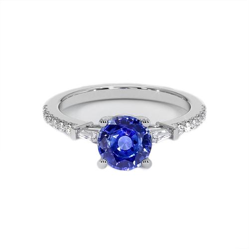 Gold Diamant-Verlobungsring Blauer Saphir mit Baguettes 3 Karat - harrychadent.ch