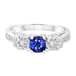 Gold Edelstein Kissen Saphir Ring 2,50 Karat 3 Steine Stil Diamant