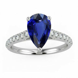 Gold Edelstein Ring blauer Saphir mit Diamantakzenten 4 Karat
