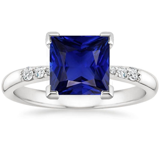 Gold Edelstein Ring mit Akzenten Princess Cut Blauer Saphir 5,25 Karat - harrychadent.ch