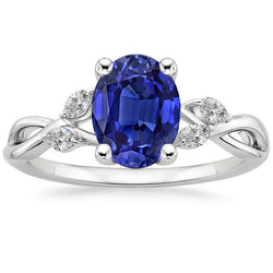 Gold Edelstein Ring Oval Blauer Saphir Mit Marquise Akzenten 4 Karat