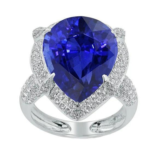 Gold Halo Blue Ceylon Saphir Ring Birnenschliff & runde Diamanten 5 Karat - harrychadent.ch