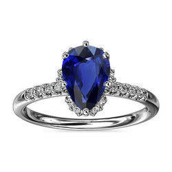 Gold Halo Diamant Schmuck Birne Blauer Saphir Edelstein Ring 3,50 Karat