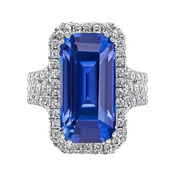 Gold Halo Diamant Smaragdschliff Ceylon Saphir Edelstein Ring 6 Karat