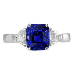 Gold Halo Ehering Kissen Saphir & Halbmond Diamant 3 Karat