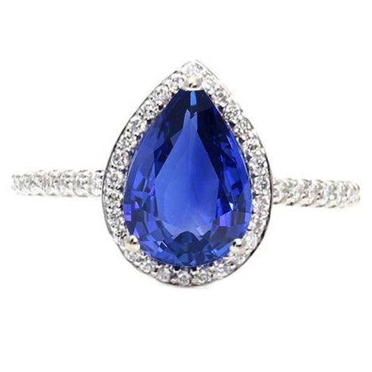 Gold Halo Pave Set Diamant-Verlobungsring Blauer Saphir 4 Karat - harrychadent.ch