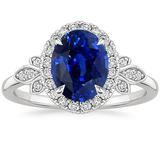 Gold Halo Ring Blumenstil Sri Lanka Saphir & Diamanten 3,50 Karat - harrychadent.ch