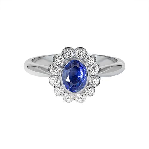 Gold Lünette Set Halo Oval Ceylon Saphir und Diamantring 9,70 Karat - harrychadent.ch