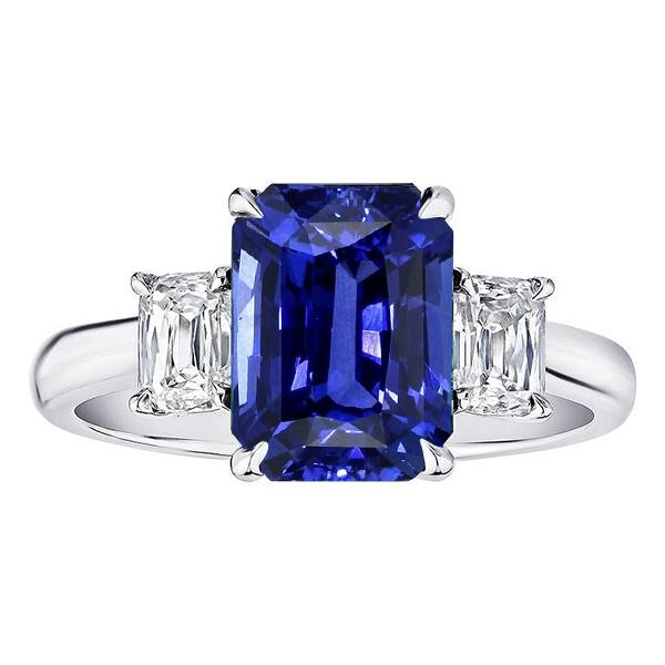 Gold Radiant 3 Stone Blue Saphir Ring & Kissen Diamanten 3 Karat - harrychadent.ch