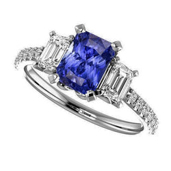 Gold-Smaragd-Diamant-Blau-Saphir-Ring mit runden Akzenten 3,50 Karat