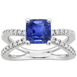 Gold Solitaire Blauer Saphir & Akzente Ring Split Shank 2,75 Karat