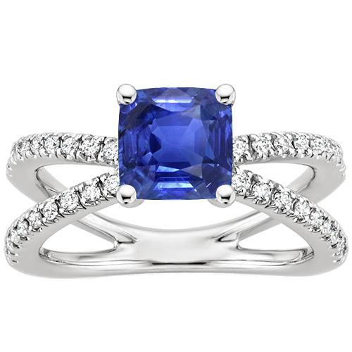 Gold Solitaire Blauer Saphir & Akzente Ring Split Shank 2,75 Karat - harrychadent.ch