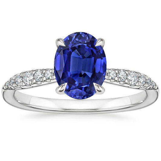 Gold Solitaire Ceylon Saphir Ring & Diamanten Vintage-Stil 3 Karat - harrychadent.ch