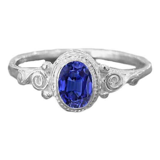 Gold Solitaire Oval Blauer Saphir Ring Antik-Stil 2 Karat - harrychadent.ch